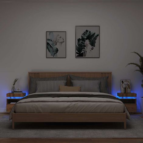 Nachttische mit LED-Leuchten 2 Stk. Artisan-Eiche 40x39x48,5 cm vidaXL