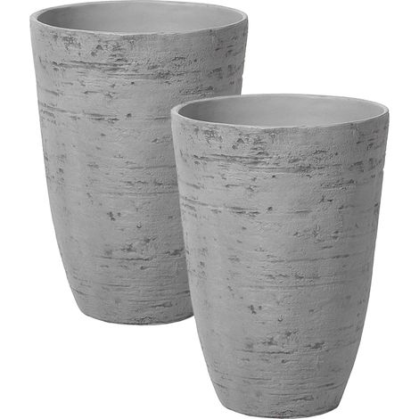 Conjunto de 2 macetas de mezcla de piedra gris 35 cm interior exterior Camia (1/5)