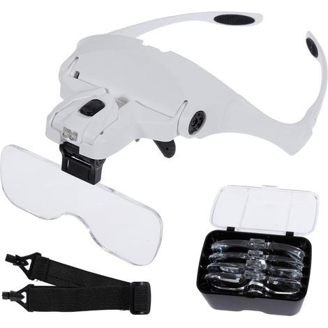 Lupa con 2 luces LED, 5 lentes, aumento ajustable, lentes intercambiables (1,0 x 1,5 x 2,0 x 2,5 x 3,5 x), paño de limpieza incluido, para trabajo, reparación de aparatos electrónicos, manualidades y (1/5)