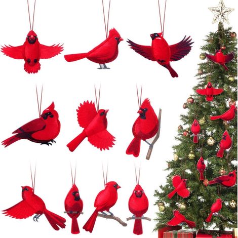 Oiseau Cardinal - Figurine Décorative en Plumes - Pour Arbre de Noël Jardin Intérieur Extérieur - Lot de 20 (1/5)