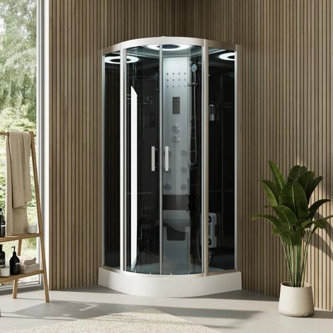Cabine de douche à hydromassage semi circulaire 90 x 90 cm h 215 cm Leros (1/4)