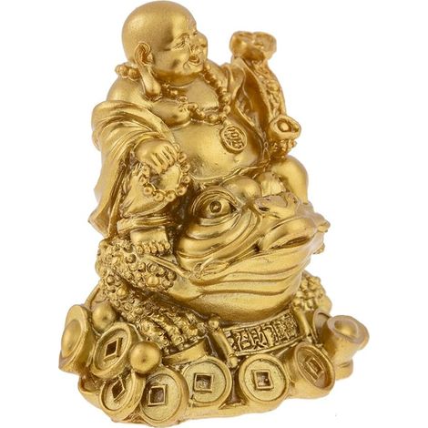 Statuette Bouddha Rieur de Fortune - Statue Petit Bouddha Doré 7cm - Décoration Feng Shui - Objet Déco Zen Chinoise pour Intérieur, Salon, Bureau - Idée Cadeau Chine Chance Porte Bonheur (1/5)