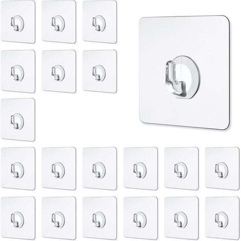 20 ganci adesivi trasparenti, ganci magici trasparenti, resistenti fino a 10 kg, ganci adesivi in plastica per pareti, non richiedono foratura, per bagno, cucina, camera da letto (1/4)