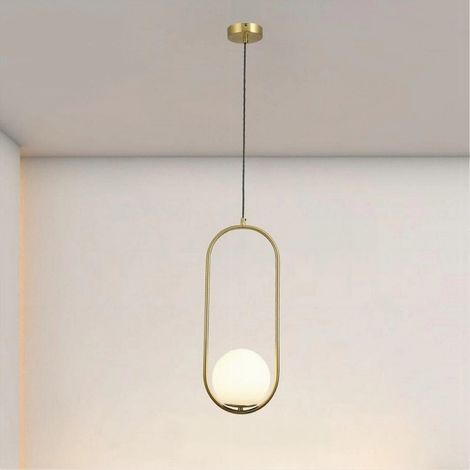 TRADE SHOP - Lampadario A Sospensione Oro Ovale Con Sfera Vetro Attacco E27 Moderna Minimal 32835 -