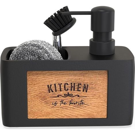 Distributeur Savon Cuisine Porte Eponge Noir - Distributeur Liquide Vaisselle Cuisine - Distributeur de Savon Liquide - Soap Dispenser - Distributeur Produit Vaisselle (1/4)