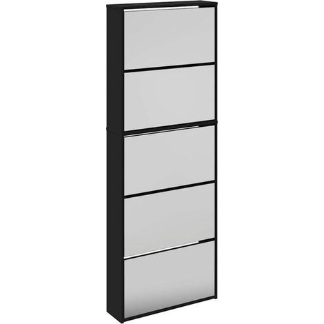 Un meuble à chaussures avec miroir, 5 étagères, noir, 63x17x169,5 cm. (1/5)