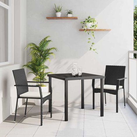 Garten Essgruppe mit Kissen 3 pcs Schwarz Poly-Rattan (1/5)