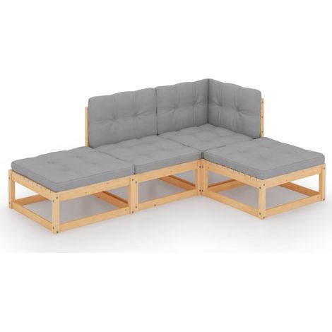 4-tlg. Garten-Lounge-Set mit Kissen Massivholz Kiefer vidaXL