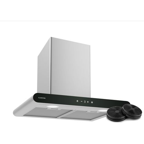 Klarstein CurveVent Hotte Murale - 60cm Hotte Aspirante, 700 m³/h, Éclairage LED, A+ Énergie, Tactile, Silencieuse 56 dB, Filtre à Charbon, Noir
