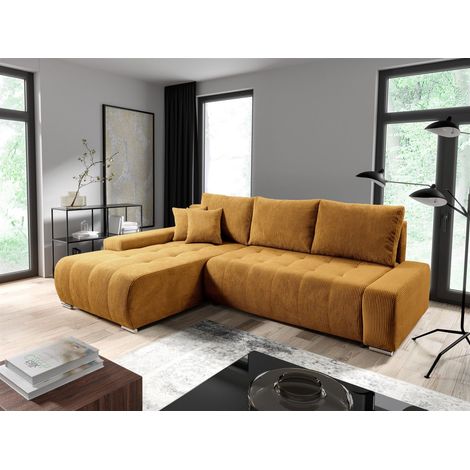 Ecksofa Sofa mit Schlaffunktion VOGAR Stoff Poso Honiggelb Ottomane Links (1/5)