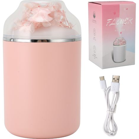 Diffuseur d'huiles essentielles silencieux forme fleur immortelle, grand volume de brume, rose sakura, pour maison. (1/5)