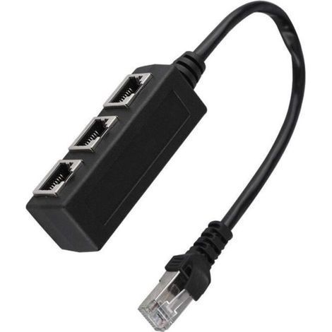 Adattatore per cavo di prolunga Ethernet Free Life© da 1 porta maschio a 3 porte femmina, connettore splitter per trasferimento dati. (1/4)