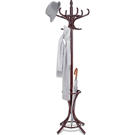 COSTWAY Attaccapanni da Terra Appendiabiti a piedi con 12 Ganci in Legno Ecologico, 51 x 51 x 184 cm (Marrone) (1/5)