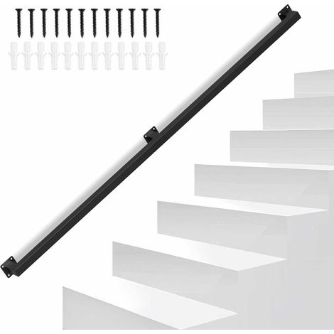 Jiubiaz Handlauf treppe Handlauf Set Metall Schwarz pulverbeschichteter Treppenhandlauf pflegeleicht und langlebig 150cm Treppengeländer