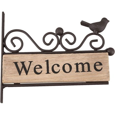 Plaque rétro vintage en bois avec oiseau de bienvenue (1/5)