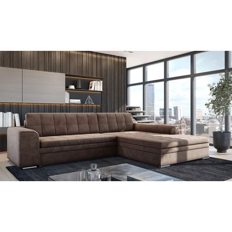 Ecksofa Schlafsofa Sofa LUSAKA in Stoff Fresh Braun Ottomane Rechts