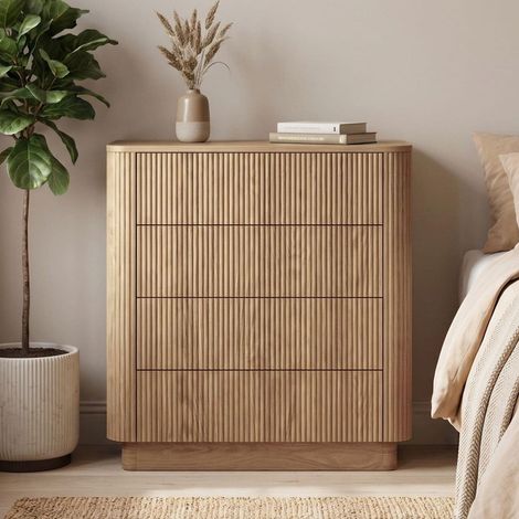 Winthorpe Chest Of 4 Drawer Oak Bedroom Storage Organiser Cabinet - Oak