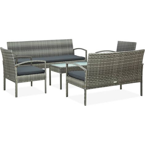Set de muebles de jardín 5 pzas y cojines ratán sintético gris (1/5)