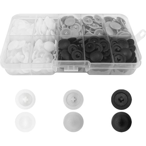 Lot de 360 cache-vis cruciformes en plastique pour meubles, 3 mm de diamètre (gris, noir, blanc, avec boîte de rangement) (1/5)
