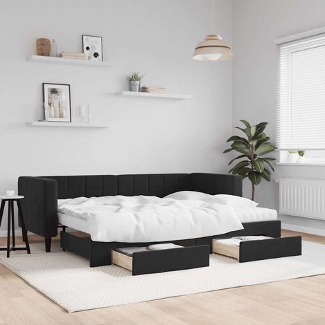 Sofá cama nido con cajones terciopelo negro 80x200 cm (1/5)