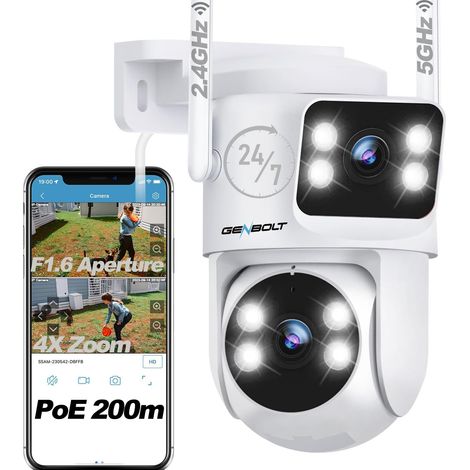 GENBOLT PTZ Caméra de Surveillance Extérieure, Caméra IP WiFi 2.4/5GHz avec Double Objectif et Double Vue, Vision Nocturne en Couleur, Détection Humaine et Suivi Automatique (DC & PoE) (1/5)
