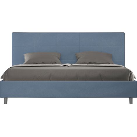 Letto Matrimoniale King Size 200x210 cm con Rete e Contenitore Imbottito in Microfibra Mika Blu (1/5)
