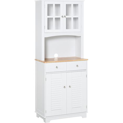 Credenza Alta per Cucina, Mobile Buffet in Legno Bianco, Armadio Dispensa in Stile Classico, Bianco, 68x39.5x170cm
