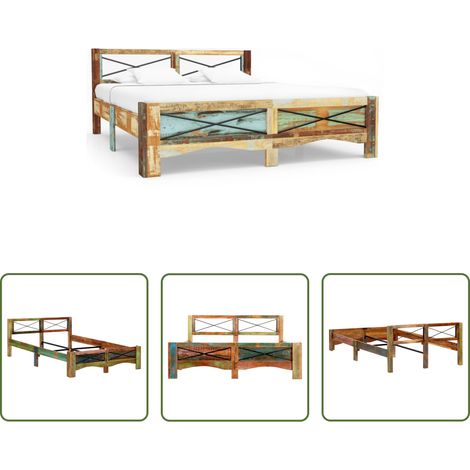 vidaXL Lit vintage - Cadre de lit Bois de récupération massif 140 x 200 cm (1/5)