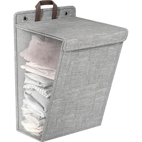 Panier à Linge Mural, Paniers à Linge Muraux Pliables, Panier à Linge Suspendu, Panier De Placard Suspendu Portable Pour Placard(Large-Gris) (1/5)