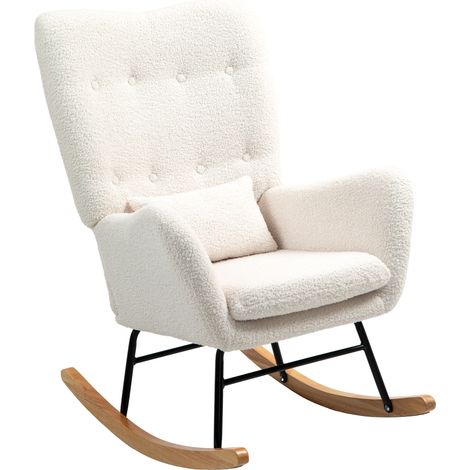 Fauteuil à bascule, housse confortable, rembourrage épais, coussin lombaire, antidérapant, blanc crème (1/5)