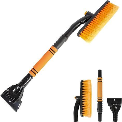 Brosse à neige et grattoir à glace , détachable, extensible et rotatif, pour le déneigement du pare-brise de voiture, avec poignée en mousse confortable et corps en aluminium, outil d'hiver universel (1/5)