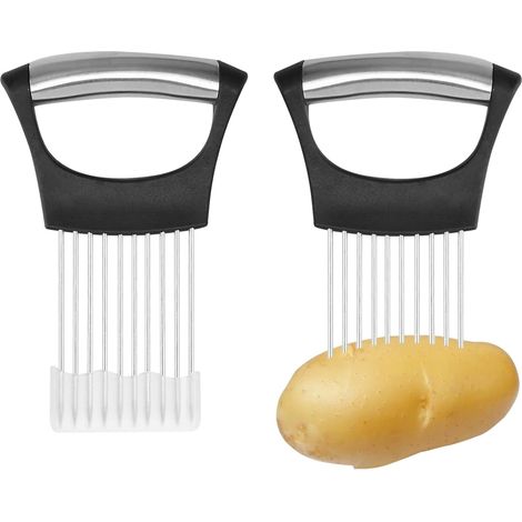 2PCS Porte-oignon,Acier Inoxydable,Sécurité Doigts,Poignée Antidérapante,Cuisine Légumes (1/5)