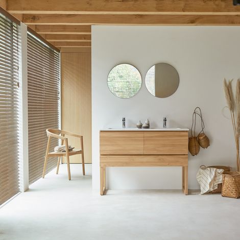 Meuble Salle de bain en bois de teck et céramique 120 Edgar (1/5)
