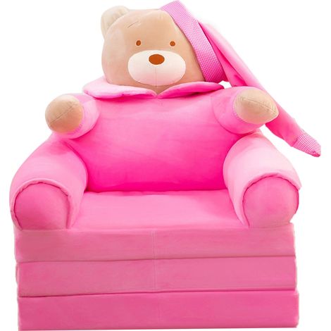 Canapé Enfant Pliable Doudou Mignon avec Accoudoirs - Lit Sofa 3 Couches Ours Rose pour Chambre Fille Garçon (1/5)
