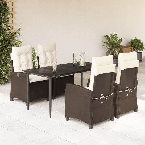 5-tlg. Garten-Essgruppe mit Kissen Braun Poly Rattan (1/5)