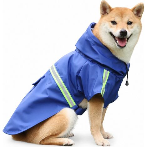 Imperméable bleu pour chien, style poncho avec bandes réfléchissantes, manteau imperméable pour animaux de compagnie (1/5)
