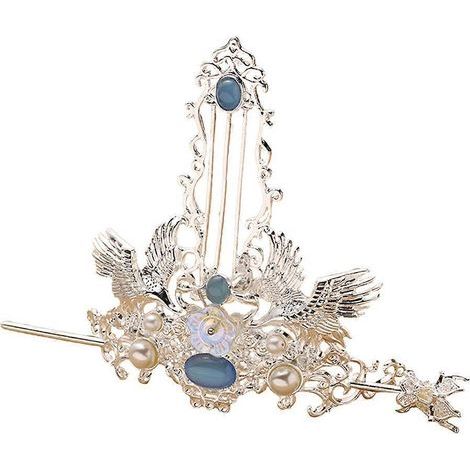 Chinesisches Haarkronen-Set, Haarstab, traditioneller Haarschmuck – 13 x 10 cm – Silber (1/4)
