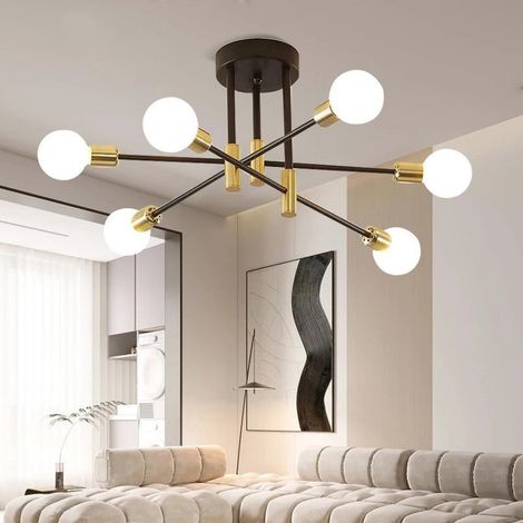 Plafonnier vintage industriel 6 lumières – Douille E27, lustre moderne pour salon (ampoules non incluses) (1/5)
