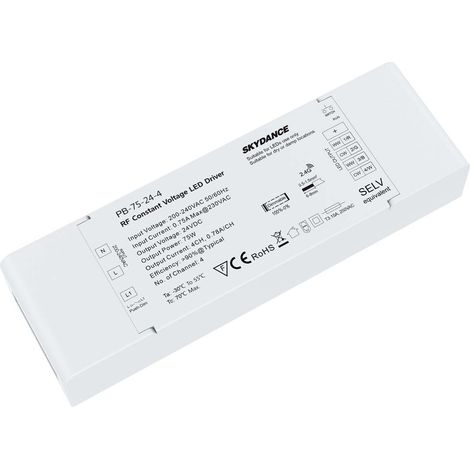 Alimentatore Dimmerabile CV 24V 75W 4 Canali Con Pulsante N.O. e Telecomando RF 2.4G Per Striscia Led PB-75-24-4 (1/3)