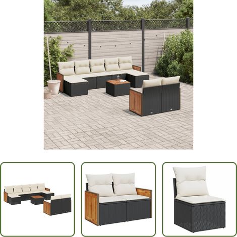 vidaXL Gartensessel - 10-tlg. Garten-Sofagarnitur mit Kissen Schwarz Poly Rattan (1/5)