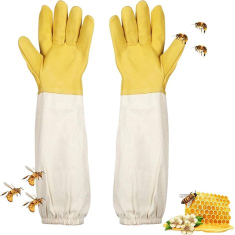 Imkerhandschuhe aus Ziegenleder, langärmelige Imkerhandschuhe, atmungsaktive Schutzhandschuhe aus Canvas für Damen und Herren, Schutz vor Wespen und Bienen, 50 cm (1/5)