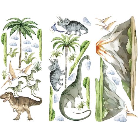 Sticker mural monde des dinosaures cartoon, pour chambre d'enfant