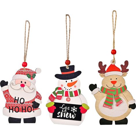 3 Pièces Pendentifs en Bois Imprimé de Noël Décoration pour Arbre, Fenêtre, Table, Centre Commercial et Fête (1/5)