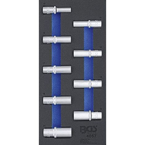 BGS Carrello officina inserto 1/3: inserti chiave a bussola esagonali 12,5 mm (1/2") 10-24 mm profondi, 9 pz. - 4057 (1/3)