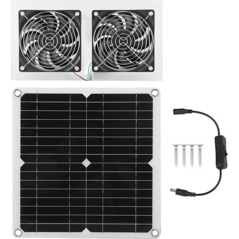 25-W-Solarventilator-Set (IPX65, wasserdicht), geräuscharm, effizient, solarbetrieben, Doppelventilator für Hühnerstall, Zwinger, Scheune