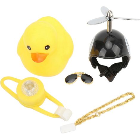 Sonnette de vélo canard jaune miniature avec lumière, décoration de voiture en caoutchouc, cadeau (1/5)