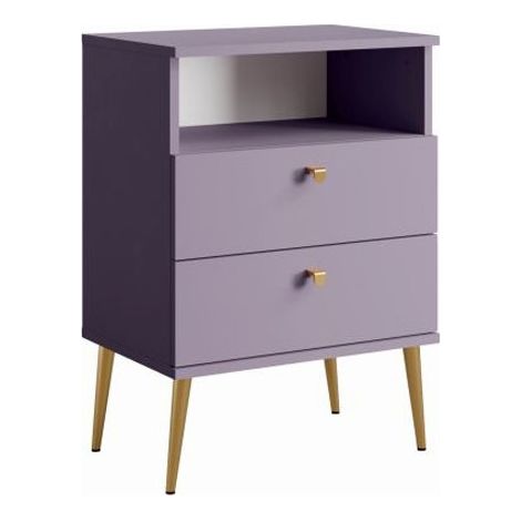 Nachttisch mit 2 Schubladen und Ablagefach - Violett und goldene Metallbeine - Kollektion Aurora (1/3)