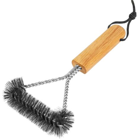1 Brosse Nettoyage Barbecue,Acier Inoxydable,Manche en Bois,Résistante à la Rouille,Pour Grils à Gaz Charbon Fonte