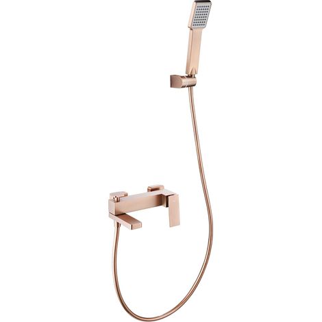 IMEX Kit vascadoccia color oro rosa en latón y zama con tubo metálico de 180 cm soporte de ducha en ABS y cartucho cerámico Ø35 mm Serie Pisa modelo Imex-BDP048-4ORC