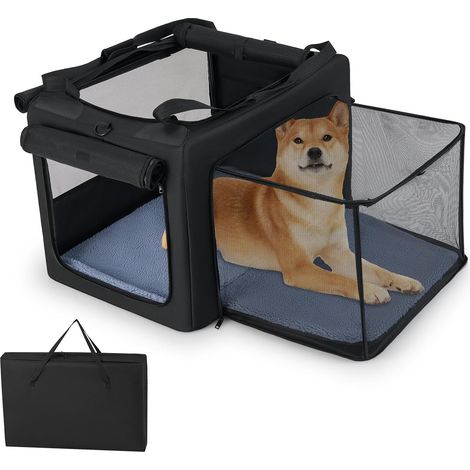 COSTWAY Sac Transport Chien Pliable, Cage de Transport pour Chien, Panier Extensible en Maille, 2 Ouvertures et Fenêtre, Poches Latérales, Caisse Transport Chiot pour Maison Camping Voyage (Large)